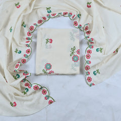 Cora Cotton Off White Unstitched Suit