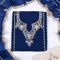 Khadi Navy Blue Unstitched Suit