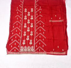 Organza Maroon Unstitched Suit