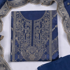 Banarasi Blue Unstitched Suit