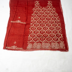 Organza Maroon Unstitched Suit