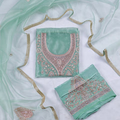 Glass Shimmer Pista Green Unstitched Suit