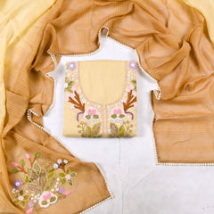 Mul Cotton Yellow Unstitched Suit