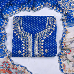 Organza Blue Unstitched Suit