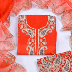 Organza Orange Unstitched Suit