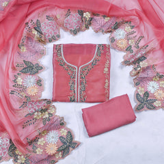 Organza Pink Unstitched Suit
