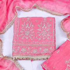 Shimmer Pink Unstitched Lehenga Suit