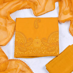 Organza Yellow Unstitched Suit