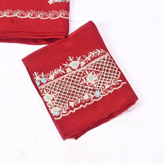 Twill Organza Maroon Unstitched Suit