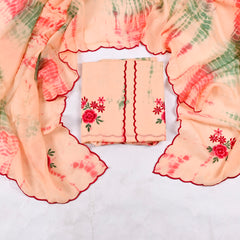 Twill Organza Peach Unstitched Suit