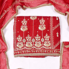 Organza Maroon Unstitched Suit