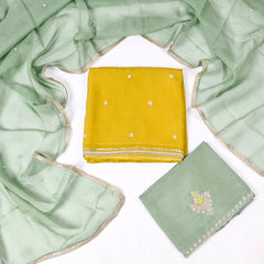 Twill Organza Mehandi Unstitched Suit