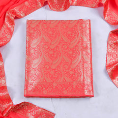 Banarasi Peach Unstitched Suit