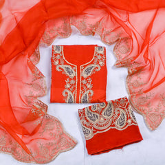 Organza Orange Unstitched Suit