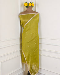 Shimmer Mehandi Unstitched Lehenga Suit