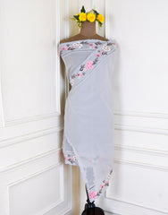 Organza Silver floral Unstitched Suit