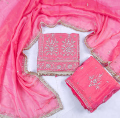 Shimmer Pink Unstitched Lehenga Suit