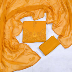 Organza Yellow Unstitched Suit