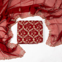 Organza Maroon Unstitched Suit