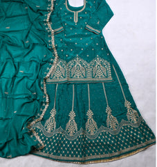 Crepe Teal Blue Lehenga Suit