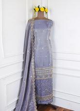 Shimmer Mauve Grey Unstitched Lehenga Suit