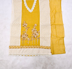 Mul Chanderi Yellow Unstitched Suit