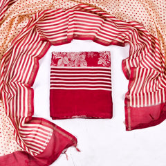 Maheshwari Cotton Red Unstitched Suit