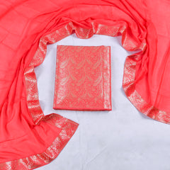 Banarasi Peach Unstitched Suit