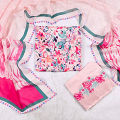 Twill Organza Pink Unstitched Suit