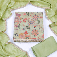 Shimmer Pista Green Unstitched Suit