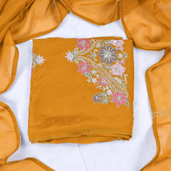 Organza Yellow Unstitched Suit