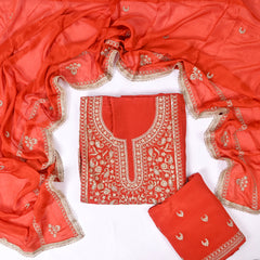 Organza Rust Unstitched Suit