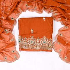Organza Rust Unstitched Suit