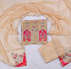 Banarasi Shimmer Beige Unstitched Suit