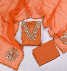 Banarasi Orange Unstitched Suit