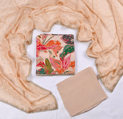 Banarasi Silk Beige Unstitched Suit
