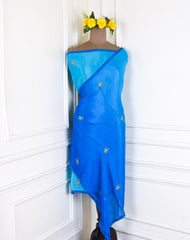 Soft Tussar Silk Blue Unstitched Suit