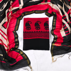 Maheshwari Cotton Red Unstitched Suit