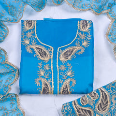Organza Sky Blue Unstitched Suit