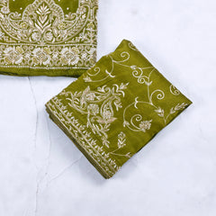 Khadi Mehandi Unstitched Lehenga Suit