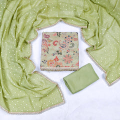 Shimmer Pista Green Unstitched Suit