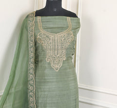 Raw Silk Sea Green Unstitched Suit