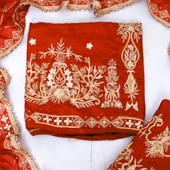 Crepe Rust Unstitched Lehenga Suit