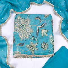 Organza Ferozi Unstitched Suit