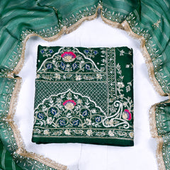 Khadi Green Unstitched Suit