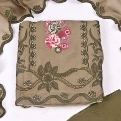 Twill Organza Mehandi Unstitched Suit