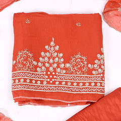 Organza Orange Unstitched Suit