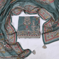 Organza Sea Green Unstitched Suit