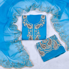 Organza Sky Blue Unstitched Suit