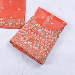 Shimmer Orange Unstitched Lehenga Suit